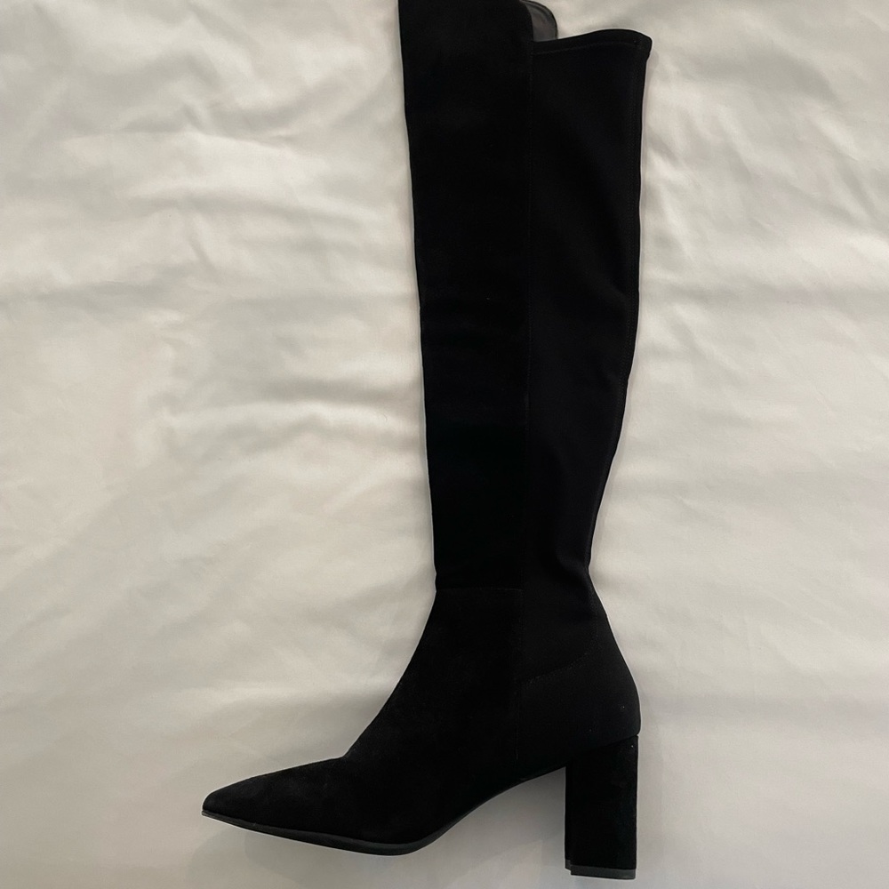 Stuart Weitzman Carly Suede Over The Knee Pointed Boots Block Heel